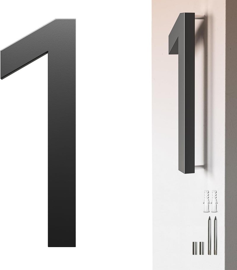 Etpon 7 Inch Black House Number 1 for Outside – Modern Floating Address Numbers, Weather-Resistant Metal, Easy to Install, Large Size, Stylish 3D Effect for Home, Office, and Street - Image 1